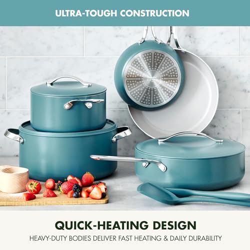 Nova 10 Piece Cookware Pots & Pans Set (10 Piece Cookware Set / Deep Teal)