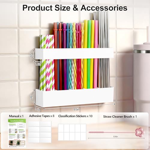 9.5” Large Acrylic Straw Holder for Cabinet Door (Large / White)