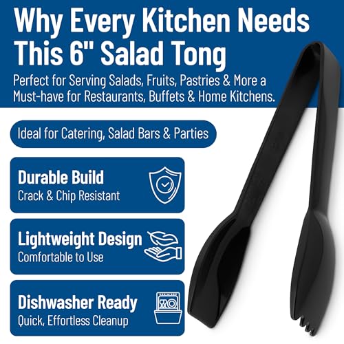 Carly Tongs Plastic Serving Tongs (6.44 Inches / Pack of 1 / Black)