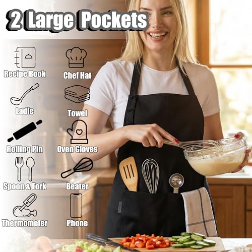 Kitchen Apron for Women & Men Waterdrop Resistant (1 Pack - Black)