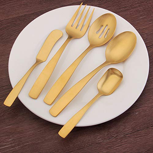 5 Piece Matte Gold Serving Flatware Silverware Set (Matte Gold / 5-Piece)