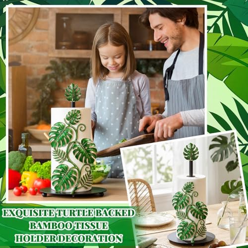 Tropical Monstera Paper Towel Holder with Round Base Boho Bathroom Decor Green Leaf Dispenser Kitchen Paper Holder Stand for Countertop Toilet Home Accessories (Multicolored)