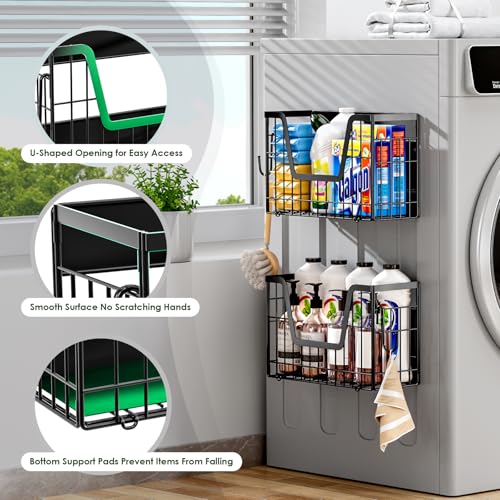 2 Pack Magnetic Shelf for Fridge (Black / 2)