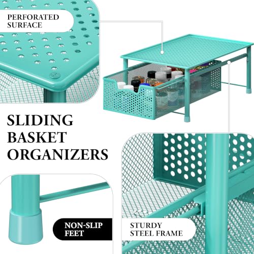 Stackable Cabinet Basket Drawer Organizer (1-Tier / Turquoise)