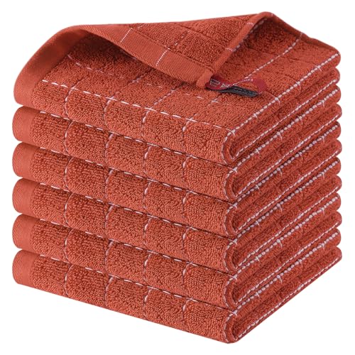 100% Cotton Terry Kitchen Dish Cloths (Rust / 12 X 12 - 6 Pack)