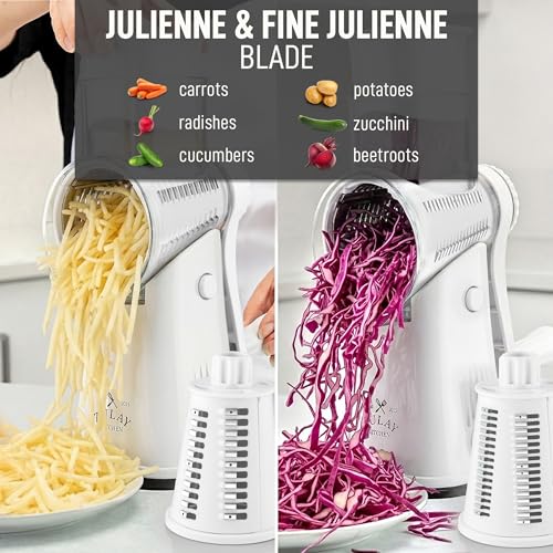Rotary Cheese Grater Manual Hand Crank 5 Blade Shredder (5 Blades / White)