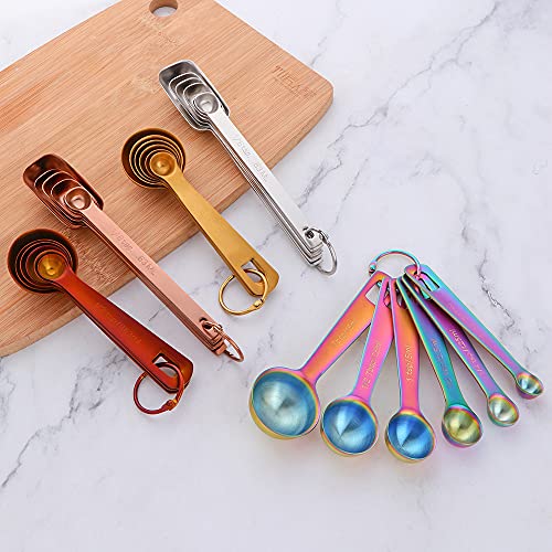 18 8 Stainless Steel Measuring Spoons 6pc Rainbow for Dry (6PCS Baking Measuring Spoons / Rainbow)