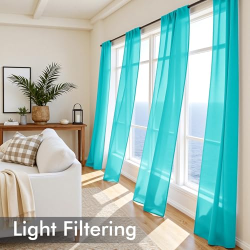 Turquoise Sheer Curtains 72 Inches Long 4 Panels 42 x 72 Inches (42"W x 72"L (Pack of 4) / Turquoise)
