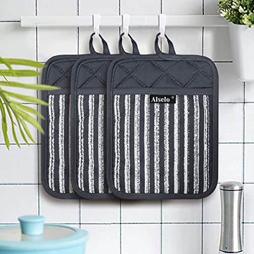 Silicone Pot Holders Set of 3 Heat Resistant & Non Slip Potholders (Gray)