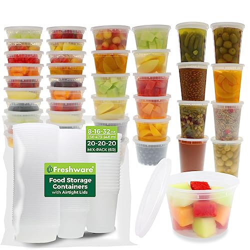 Food Storage Containers with Lids [60 Pack 8 (8, 16, 32 oz - 60 Mix Set)