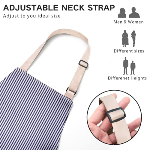 2 Pack Adjustable Bib Apron with 2 Pockets Chef Cooking Kitchen Restaurant Aprons for Women Men (Blue Pinstripes)