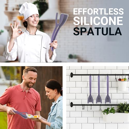 Silicone Egg Flipper Spatula Tongs (Purple)