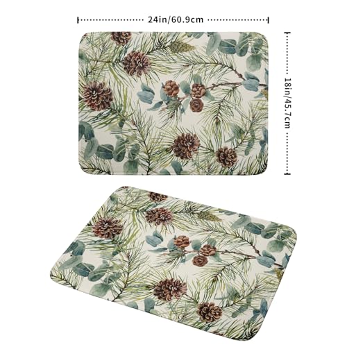 Winter Christmas Dish Drying Mat for Kitchen Counter 18x24 Evergreen Leaves Pinecone Holiday Theme Absorbent Reversible Microfiber Drying Mats Kitchen Countertop Protector Dishes Drainer Pad (18" x 24")