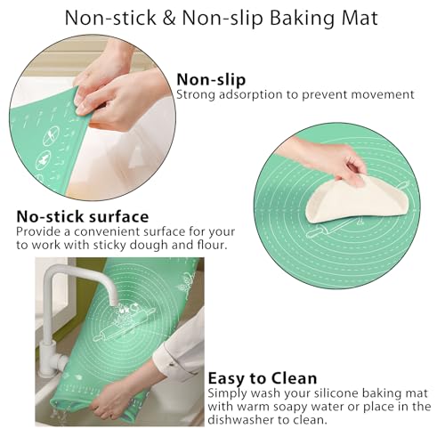 Silicone Pastry Mat 28" x 20" Extra Thick Non Stick Baking Mat with Measurements and Edge Heightening (Green / 28"L x 20"W)