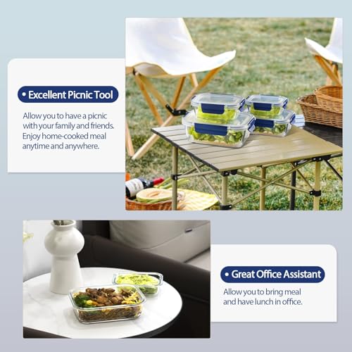 Glass Food Storage Containers with Lids Airtight (Blue)