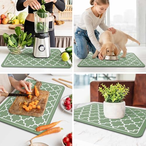 Dish Drying Mat Absorbent Dish Drying Mats for Kitchen Counter 16"x 24" (Stylish Green / 24" x 16")