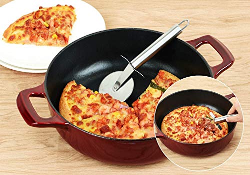 La Cuisine Enameled Cast Iron Braiser Sauté Pan Shallow Dutch Oven with Golden Knob for Lid Internal Matt Black Enamel 3.75 QT 11" (3.75 QT Braiser / Cranberry)