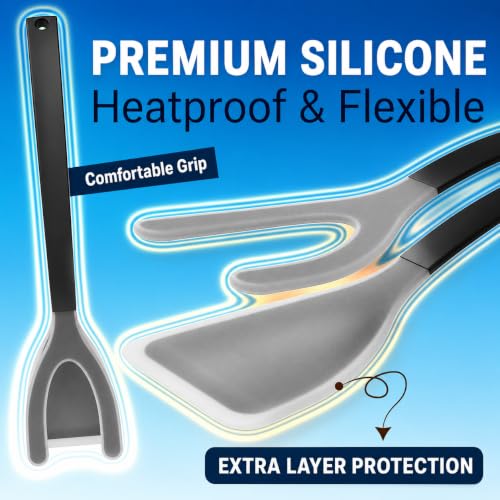Silicone Egg Flipper Spatula Tongs (Black)