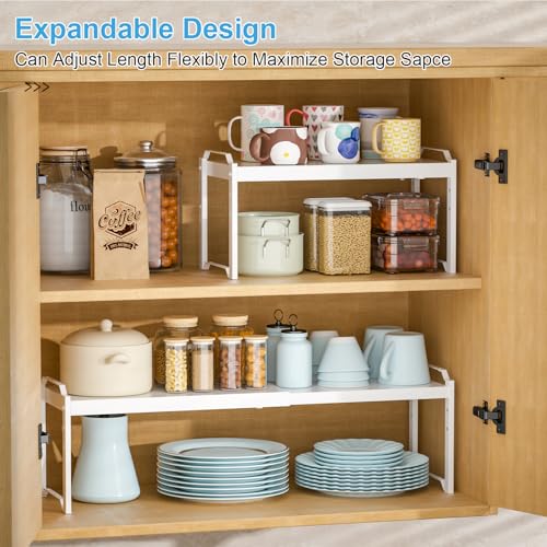 4 Pack Kitchen Cabinet Shelves Organizers (White / 4 Pack: 12.6"-20.5"L)