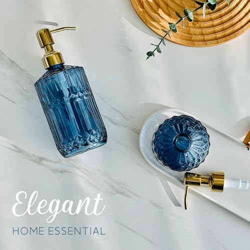 18Oz Blue Glass Soap Dispenser with Golden Pump for Dish Soap (Blue-golden Pump / 1Pack)