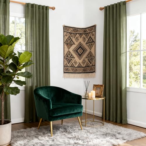 Curtains for Living Room 84 Inches Long Semi Sheer Light Filtering Privacy Drapes Linen Look Textured Boho Home Decor (50"W x 84"L (Pack of 2) / Olive Green-new)