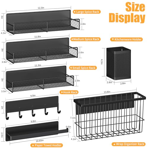 Magnetic Spice Rack for Refrigerator (Black / Large 7 Pack)