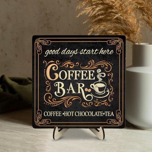 Vintage Coffee Bar Decor Sign (Black / 5.9 x 5.9 x 0.32 inches)