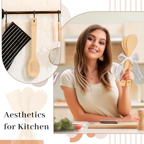 72 Pcs Bamboo Spatula Wooden Kitchen Utensil Bulk 12''wood Spoon Spatula for Cooking with Ribbon Bridal Baby Shower Game Prize Wedding Party Favors Housewarming Gift (Natural Style)