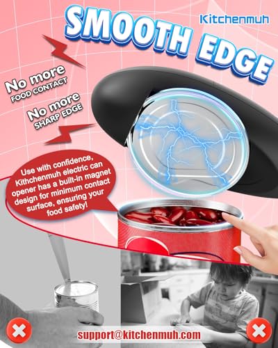 One Touch Electric Can Opener Fits All Can Sizes for Seniors with Arthritis (Grey Red)