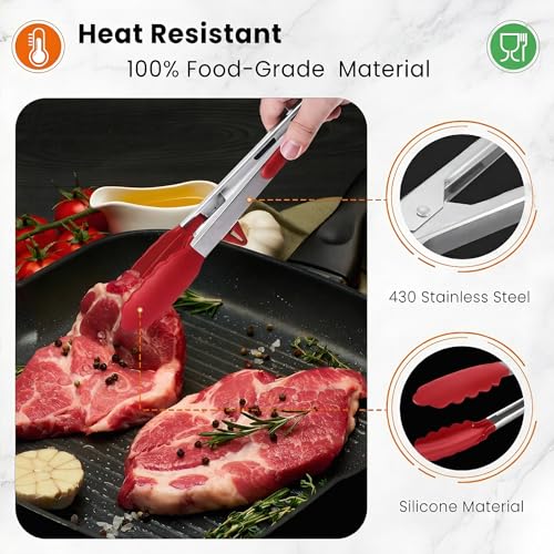 Kitchen Cooking Tongs Set (Red)