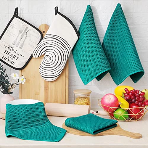 100% Cotton Waffle Weave Kitchen Dish Cloths 18 (Teal / 12 X 12 - 18 Pack)