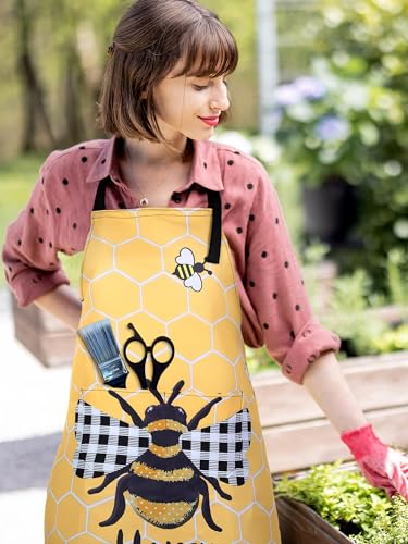 6 Pcs Sunflower Bee Aprons for Women with Pockets (Yellow, Black, White / Sunflower Bee)