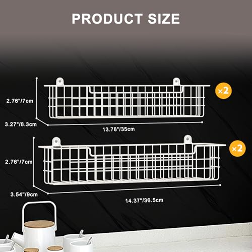 Spice Rack, 4-Pack Seasoning Organizer Wall Mount for Kitchen Storage Organization, Spice Holder Metal Shelf Saving Space for Cabinet, RV, Pantry, White (White-4 Pack)