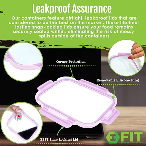 Glass Meal Prep Containers 2 & 3 Compartments with Lids 4 Pack 32 oz (Lavender (2,3 compartment - 4 pack, 32 oz))