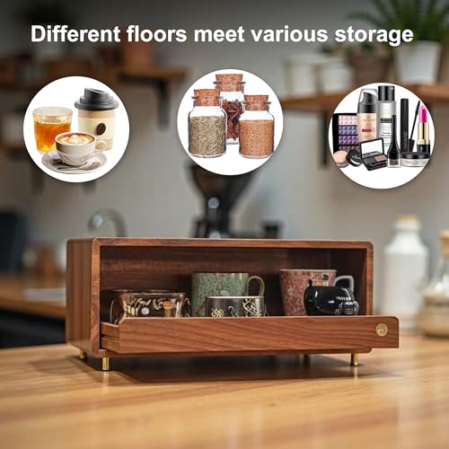 Wooden Coffee Station Storage Rack with Drawers (Single-layer Storage)