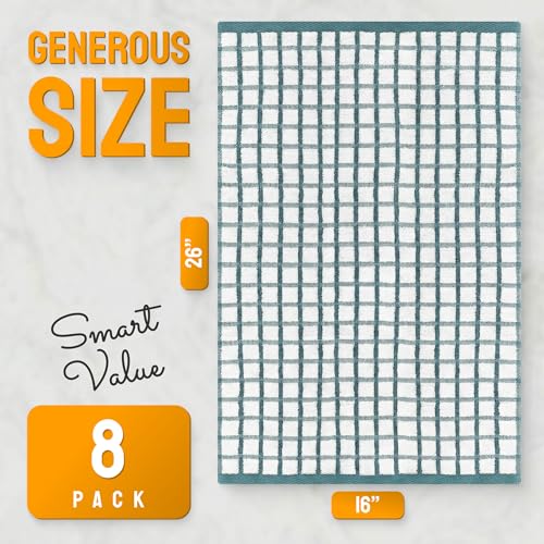 8 Pack] Premium Dish Towels for Kitchen (Aqua / 16x26)