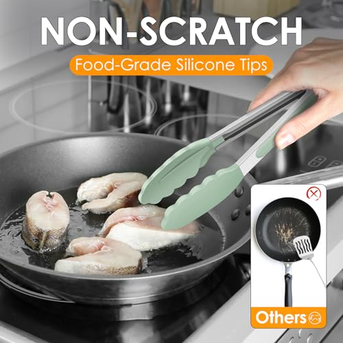 Silicone Kitchen Tongs for Cooking (Light Green)