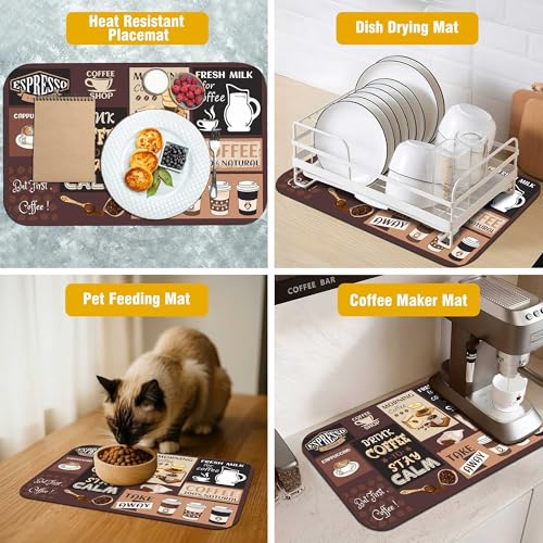 Retro Coffee Pattern Drying Mat 19" x 12" (Coffee / 19" x 12")