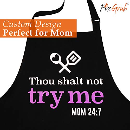 Cooking Apron for Mom with Spatula and Gift Box (Thou Shalt Not Try Me)