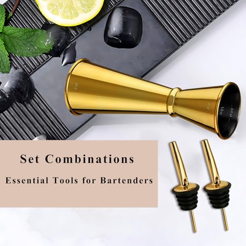 Jigger for Bartending (1 Jigger+ 2 Pourers / Gold)