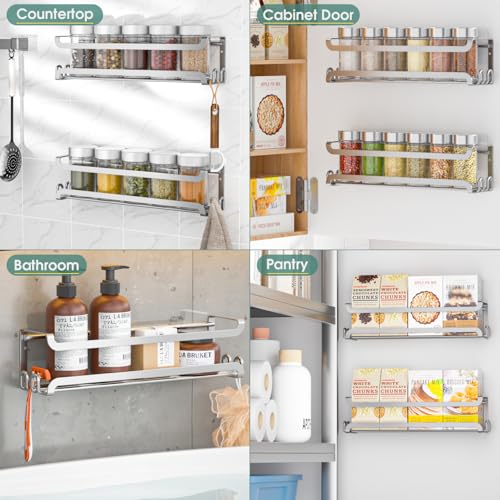 4 Pack Wall Mounted Spice Rack for Kitchen Cabinet (4 PACK / Silver)