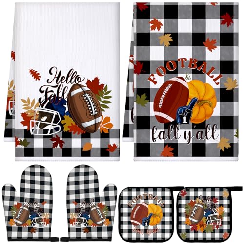 6 Pack Fall Thanksgiving Kitchen Decor Accessories Set (Muted Color / Football)