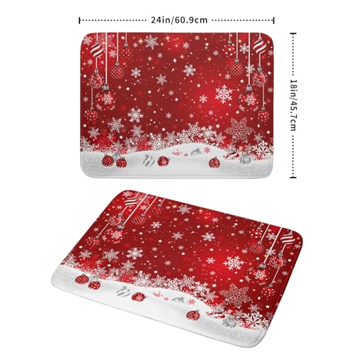 Xmas Balls Dish Drying Mat for Kitchen Countertop Winter Red White Snowflakes Dish Drainer Mats 18x24inch Reversible Dish Drying Rack Pad Protector for Dining Holiday New Year Decor (24" x 18")