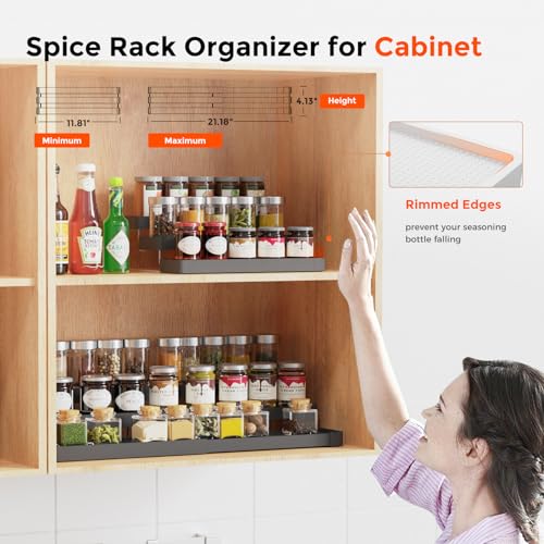 2 Pack Expandable Spice Rack Organizer for Cabinet (Black / 2 Pack)