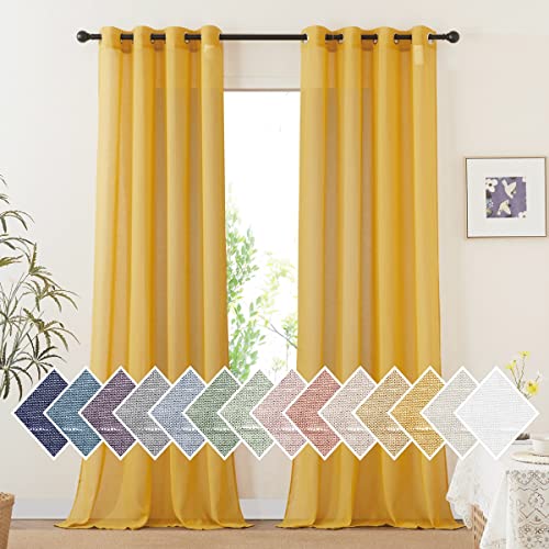 Semi Sheer Gold Curtains 96 inches Long (52"W x 96"L (Pack of 2) / Citrine)