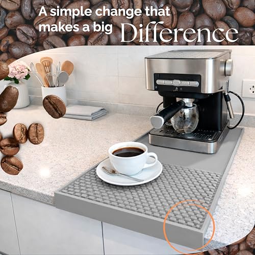Coffee & Bar Mat For Countertop With "Edge Protection" (Gray / 24" x 12")