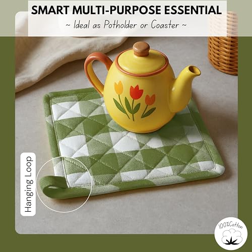 Buffalo Plaid Check Oven Mitts and Pot Holders Set of 4 (Buffalo, Mint Green)