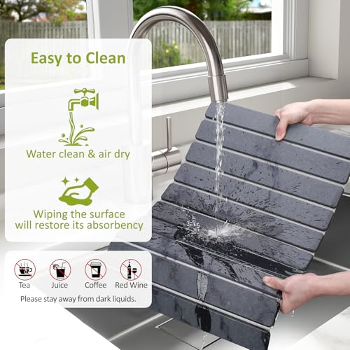 Large Stone Dish Drying Mat for Kitchen Counter (Marble / 24" x 16")