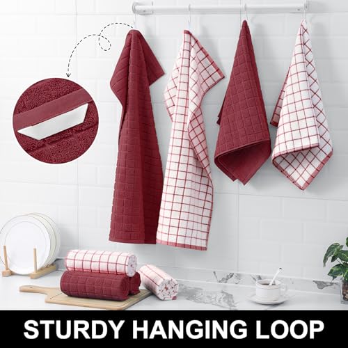 Large Premium Cotton Kitchen Towels 16"x 28" (Red / 16" X 28" - 8 Pack)