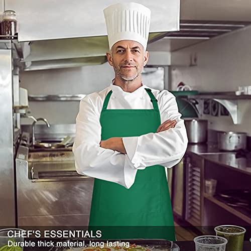 2 Pack 100% Cotton Aprons with 2 Pockets Cooking Chef Kitchen Adjustable Bib Apron for Women Men (Green)